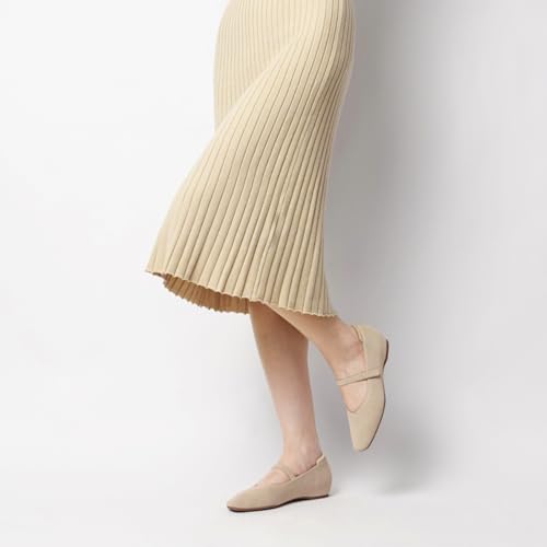 Image of Cusolemore Mary Jane Flat Shoes for Women with Arch Support and Concealed Low Wedge Heel, Comfortable Women Square Toe Ballet Flats Knit Dress Shoes