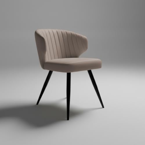 Image of Finch Fox Shree Faux Leather Living Room Dining Chair in Beige Color with Black Powder Coated Metal Legs