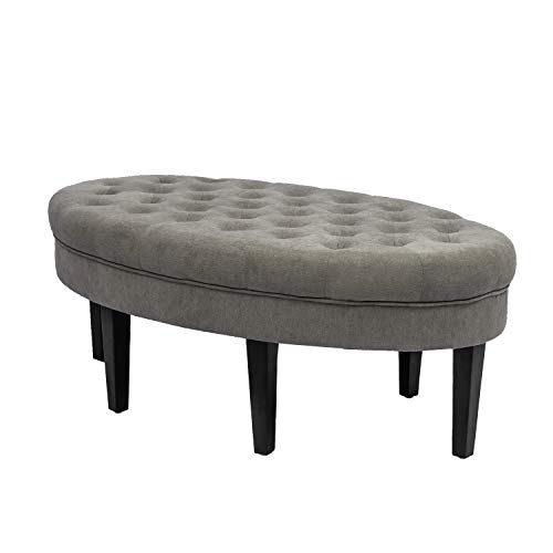 Homebeez Ottoman Bench Oval Tufted Footrest Stool, Modern Fabric Cocktail Coffee Table for Living Room (Light Grey)