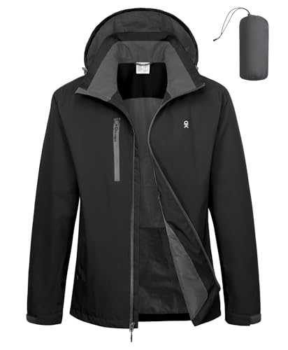 Image of Little Donkey Andy Mens Waterproof Rain Jacket Lightweight Windbreaker Hooded Jacket Packable Raincoat for Outdoor Hiking