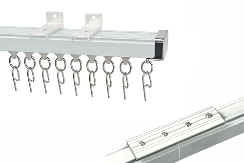 Image of MetDeals Aluminium Deluxe Silent Channel Curtain Track with Connector & Runners & Wall Fit,Hook,End Caps, Screw & Wall plug|Curtain Rail System for Home & Office(White Color,3.5+3.5 Feet)