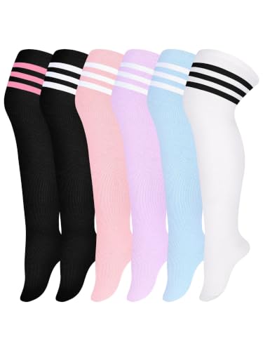 Image of Apoway 6 Pairs Plus Size Thigh High Socks Warm Thigh High Stockings Over the Knee Socks for Women, L-XXL