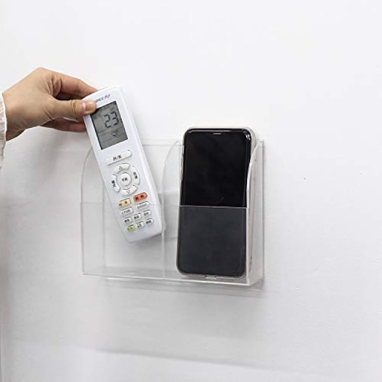 Clear TV Remote Control Holder Wall Mounted Charging Phone Holder Media Storage Organizer Wall Box for Phone (2 Compartment)