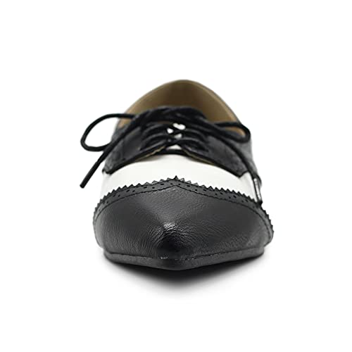 Ollio Women's Shoes Flat Wingtip Lace Up Pointed Toe Two Tone Oxford F131 (8.5 B(M) Us, Black) #TOP2
