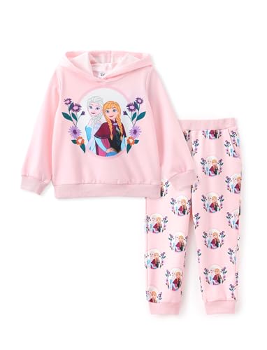 Disney Frozen Toddler Girl Outfit Elsa and Anna Girls Clothes Long Sleeve Hoodies and Pant Clothing Sets Fall Casual Pullover Dailywear Tracksuit Pink-1 4-5T