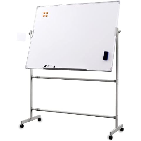 Discount Seller Double-Sided Revloving Magnetic Mobile Whiteboard (75x110 cm), Large Whiteboard with Stand, Aluminium Frame and Lockable Wheels, Dry Erase Boards with Accessories Cover