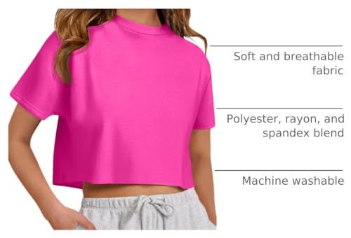 Image of ZDC Girls Athletic Oversized Crop Tops Kids Drop Shoulder Short Sleeve T Shirts Workout Tees