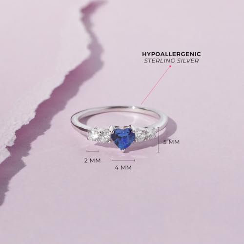 925 Sterling Silver Size 2-5 Brilliant Clear Round & Pink Heart Cubic Zirconia Rings for Girls - Fashionable CZ Ring Bands for Preteens & Teens - Cute Heart Jewelries for Young Girl's Daily Accessory3