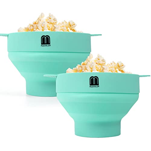MMUGOOLER - Máquina original de palomitas de maíz de silicona para microondas, cuenco plegable con tapa, sin BPA y apto para lavavajillas, rápida y fácil (azul) - Paquete de 2