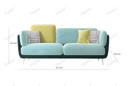 Image of Luxurious 3-Seater Sofa with Premium Velvet Finish - Dual Color, High-Density Foam, Solid Wood Frame, Sturdy Golden Legs, Modern Living Room Sofa (Light Turquoise & Green, 3 Seater)