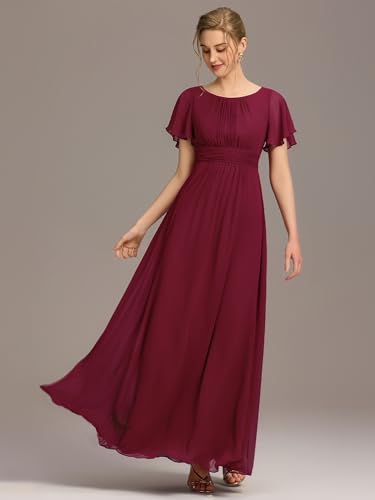 Image of Ever-Pretty Women's Spring Elegant Round Neck Short Sleeve Chiffon Empire Waist Floor Length Formal Dresses Bridesmaid Dress