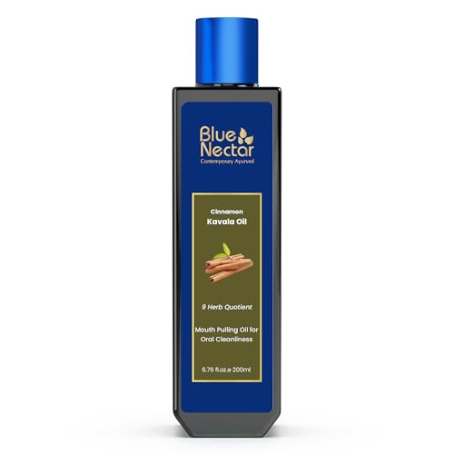 Image of Blue Nectar Cinnamon Mouth Pulling Oil for Kavala Gandusha Oral Hygiene Ritual | Ayurvedic Mouth Wash Liquid for Bad Breath Remover, Oral Care & Gum Care Support (9 Herbs, 200ml)