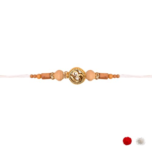 Image of I Jewels Sandalwood Beads Rakhi With Roli Chawal & Rakshabandhan Card for Men /Bro /Brother (Style 4)