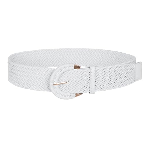 Zercart Ceinture tissée en paille réglable pour femme - Ceinture tressée en rotin avec boucle demi-cercle - Ceinture large pour robe d'été en jean, blanc, 100*5.5cm