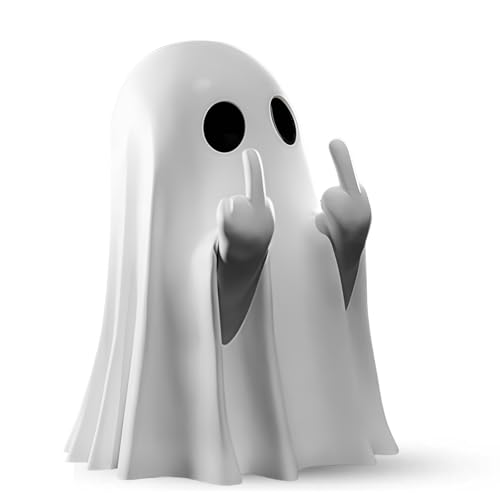 Lilibeila Middle Finger Ghost Ornament Spooky Halloween Decor for Indoor & Outdoor Halloween Decorations Resin Rude Ghost Figurine Unique Party & Gift Idea