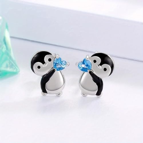 Blue Heart Crystal Penguin Stud Earrings For Women Cute Animal Zircon Pendant Earrings Jewelry4