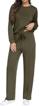 GRECERELLE Trainingspak Joggingpak Dames Tweedelig Outfits Trainingspak Lange Mouwen Casual Crew Neck Vrijetijdstops en Joggingbroek Trainingspakken met Zakken, legergroen, M GRECERELLE Trainingspak Joggingpak Dames Tweedelig Outfits Trainingspak Lange Mouwen Casual Crew Neck Vrijetijdstops en Joggingbroek Trainingspakken met Zakken, legergroen, M