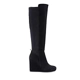 JustFab Womens Knee High Boots Faux Leather Black Heeled Boots for Women Womens Low Heel Casual Boots for Women, Black, 8.5