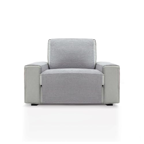 FAVERTI® Cubre Sillón 1 Plaza o sillón Relax de 55 cm | Modelo PEGO | Gris Claro | Chenilla Tacto Extra Suave, Protector sillón de Calidad Hecho en España con Material Reciclado