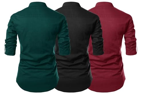 Image of FINIVO FASHION Combo of Men's Cotton Blend Solid Regular Fit Full Sleeve Straight Short Kurta Shirt, Casual and Formal Wear