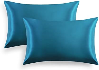 Amazon Brand - Umi Satin Pillow Cases 2 pack Green, Smooth Satin Pillowcase for Hair and Skin with Envelope Closure, 50x75cm
