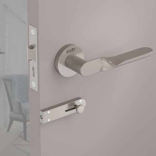 Image of GLOXY Mortise Baby Latch Lock for Bathroom Mortise Door Lock Handle Set for Balcony Keyless Lock Handle Set for Storeroom, Balcony |Satin Finish (2 Years Warranty, Pack of 1)