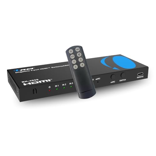Image of OREI 4-Port eARC 8K Audio Extractor 4x1 Switch for Monitors TVs, Extract Dolby Atmos to Convert Sound bar 4K @ 120hz 18G ARC HDCP 2.3 Perfect for 8K Displays, CEC, Remote Control Works for Sonos Bose