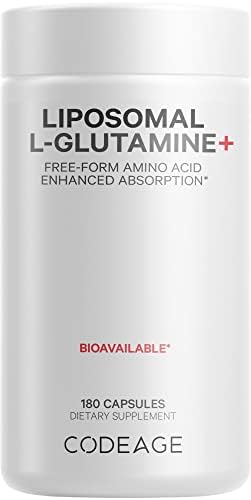 Codeage L-Glutamine 1000mg Supplement, Free-Form Amino Acid Glutamine, Liposomal Delivery for Enhanced Absorption, 3-Month Supply, Vegan & Non-GMO, Gut Health, Immune, Muscles Support, 180 Capsules