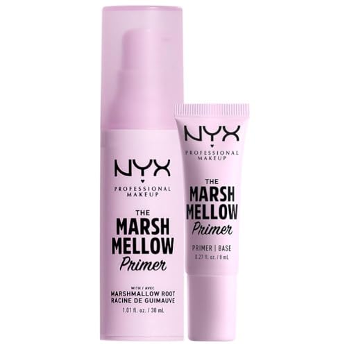 NYX Professional Makeup Coffret The Marshmellow Primer, Base de Maquillage pour Teint Lisse et Uniforme, Racine de Guimauve, Formule Vegan, Coffret 2 Produits Full Size et Taille Mini, 30 ml et 8 ml