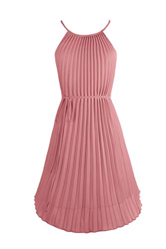 Ellames Women's Summer Spaghetti Strap Pleated Casual Swing Midi Dress With Belt Blush Pink Medium #TOP2