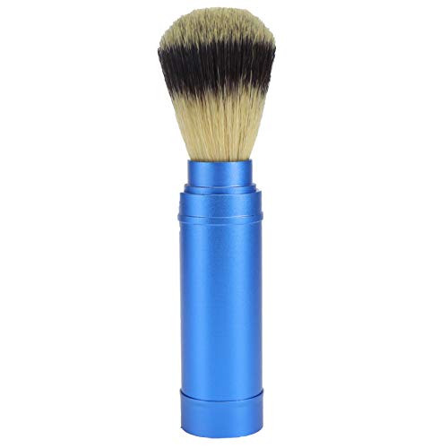 Travel Shaving Brush Grooming Tool, Compact Design and Full Size Brush for Rich Foam, Blue Aluminum Brush Hair