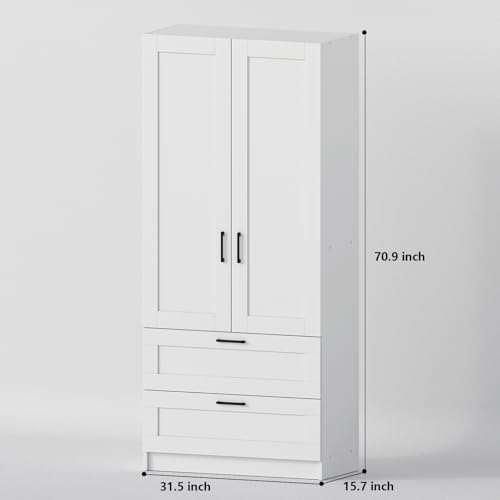 Image of White Tall Kitchen Pantry Cabinet Organizers and Storage with Doors and Drawer and Adjustable Shelves,Wood Large Gabinetes Para Cocina Office Bookshelf for Laundry Room Cabinets (31.5 inchW*15.7 inchD*71 inchH)