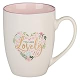 With Love Inspirational Coffee Mug for Women, You are Lovely Pink Floral Heart Gold Lettering...