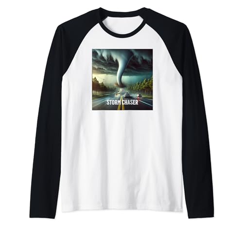 Tornado en la carretera con coches Storm Chaser Camiseta Manga Raglan