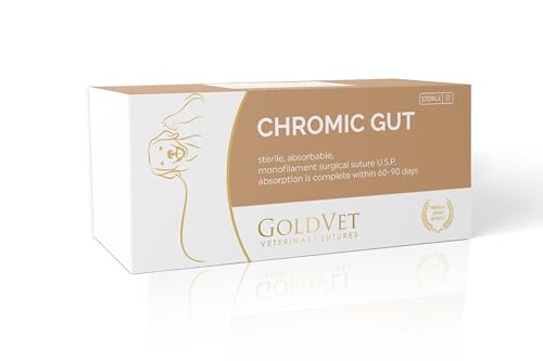 Image of CHROMIC Gut Absorbable Surgical Suture USP Size 3-0, 3 /8 19mm Reverse Cutting, 29.5 Inches (75 cm), 12 Count, Veterinary Use