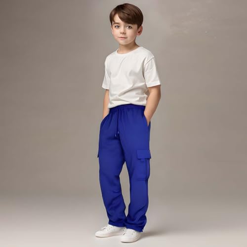 Boys Cargo Sweatpants Fleece Lined Joggers Pants Loose Fit Baggy Straight Leg Open Bottom Sweatpants with Pockets3