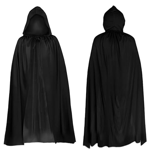Halloween Black Hooded Cloak Cape With Mask, Halloween Medieval Cloak Harry Potter Costume Adult Voldemort Fancy Dress for Women Men Kids & Adults
