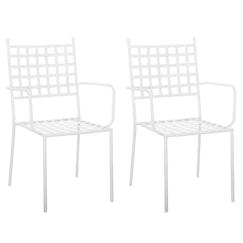LOLAhome Pack 2 Silla de jardín Cartago Blanco | Estilo Hierro Forjado | Contract, Resistentes y Duraderas | Apilable y con Brazos | 56x61x90 cm | para Exterior, jardín, terraza | Cartago