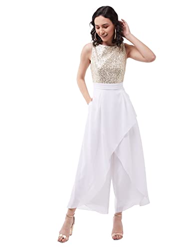 Image of Miss Chase Women's Off-White Solid Relaxed Fit Round Neck Sleeveless Regular Length Jumpsuit