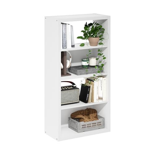 Image of Furinno Viola Book Shelf, 4-Tier Bookshelf, Extra Thick Frame Bookcase with Open Shelf, Open Back Design, 11.3 inch x 23.2 inch x 45.4 inch, for Living Room, Bedroom, Home Office, White