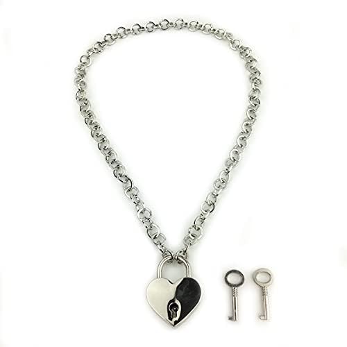Destiny Love Padlock Choker Collar Necklace with Lock and Two Keys Lock Necklace with Black Box for Women and Men (A, 24)