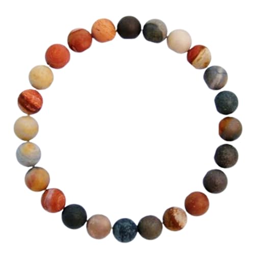 OPAL_WORLD Pulsera elástica de jaspe oceánico mate natural de 8 mm, forma redonda, corte suave, para hombres y mujeres. |OP_STRETCH_05517, 8 INCH (20.30 CM), Gema, Jaspe oceánico mate