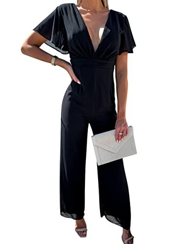 Jumpsuit Tinta Unita Playsuit Scollo A V Profondo