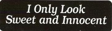 I Only Look Sweet and Innocent Helmet, Hard Hat, Motorcycle Sticker 1x3 (Set of 3)