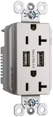Legrand Pass & Seymour Radiant 20 Amp Fed Spec-Grade Wall Power Outlet with 3.1 Amp USB A Charger, Nickel
