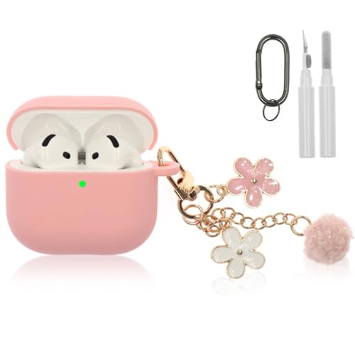 Compatible with AirPods 4 Case, Premium Soft Silicone Protective Case Cover for Apple AirPods 4th Generation with Cleaner Kit Keychain Accessories for Women Girls (Pink, for AirPod 4 case)