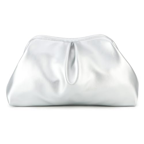 Syrads Bolsos de mano de cuero PU suave para mujer Bolso de noche formal Bolso de mano elegante,Plateado