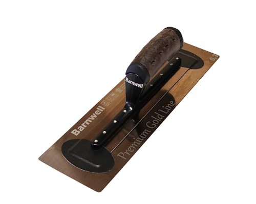Image of Barnwell Premium Flexi Gold Leather Handle Finishing Plastering Trowel Stainless Steel (11" - 18") (14" x 4" Wide)