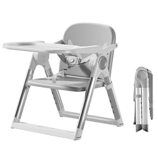 UBRAVOO 3-in-1 Portable Booster Seat Dining, Adjustable Foldable High Chair with Double-Layer Dinner Plate, Convertible High Chair for Babies with Eat & Play 6 Months Plus (Grey)