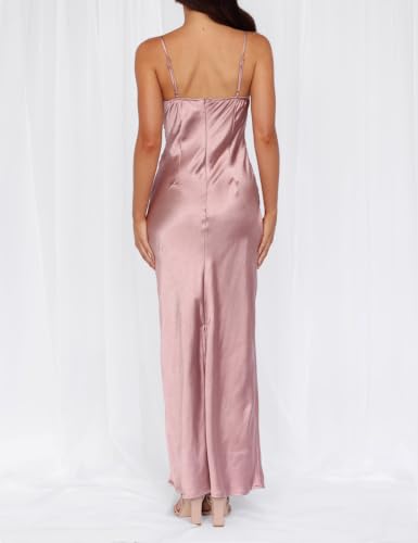 Image of Formal Satin Silk Spaghetti Strap Maxi Dresses for Women Wedding Guest